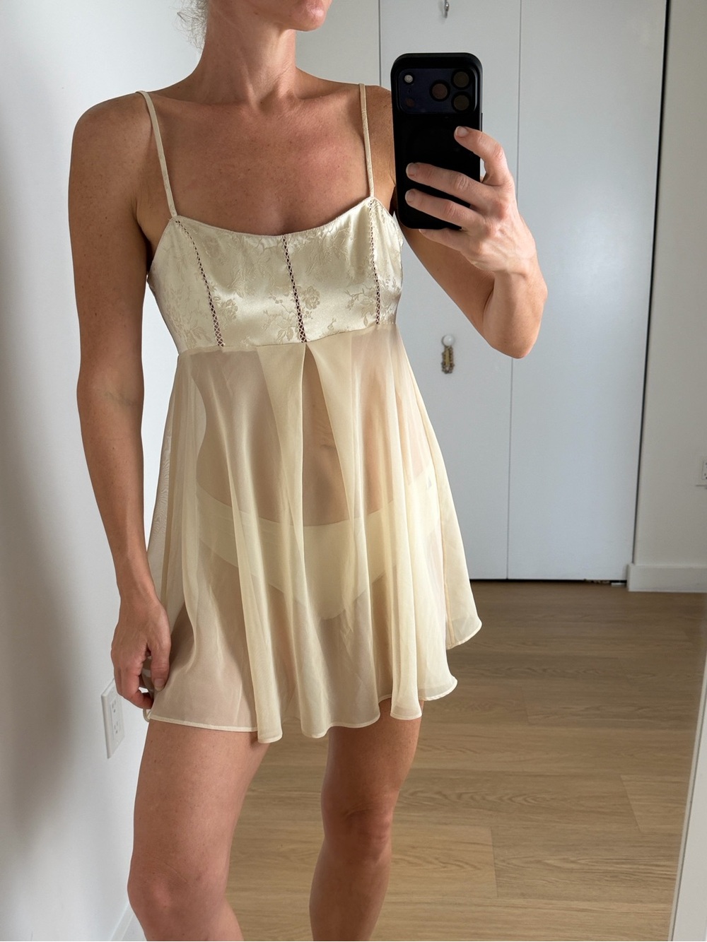 90’s Vintage Victoria’s Secret Jacquard & Sheer Chiffon Slip Dress S